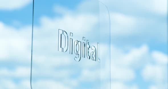 Glass Digital Lettering and Clouds in the Background alt