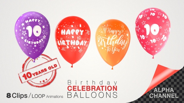 10th Birthday Celebration Balloons / Ten Years Old alt