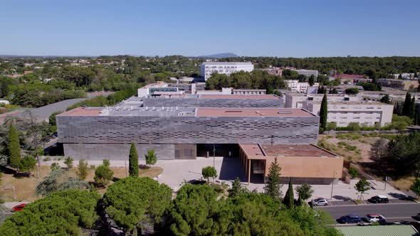 Modern office building in Montpellier France. (drone shot).