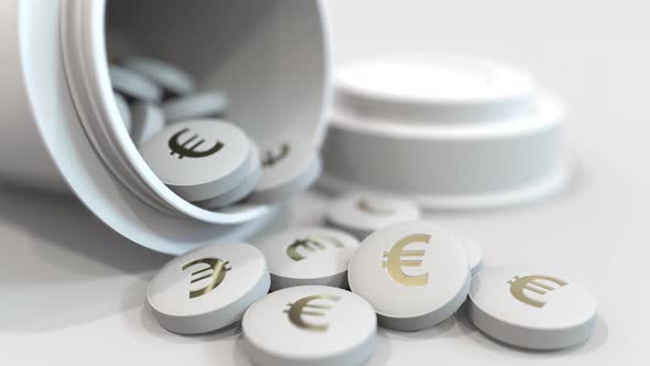 Pills with Stamped Euro Symbol on Them