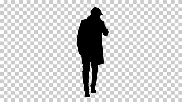 Silhouette Gentleman Walking And Coughing, Alpha Channel