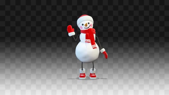 Snowman Standing And Greeting One Hand