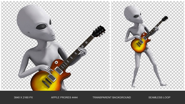 Rock Star Alien Playing Electric Guitar 4K alt