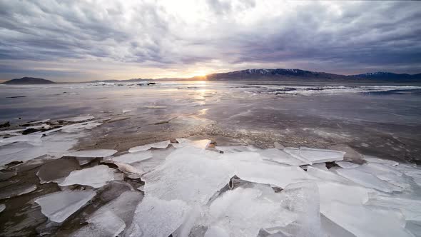 Sunset Time Lapse Over Frozen Lake