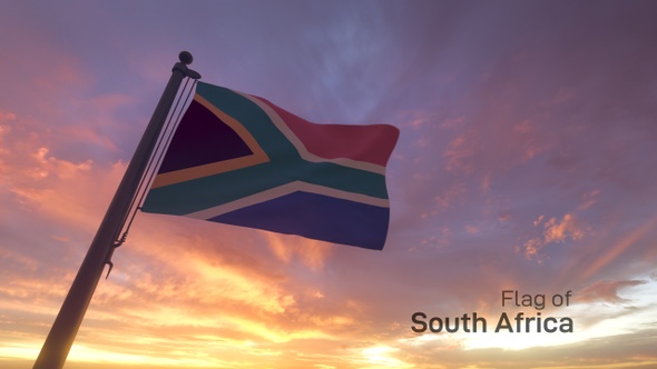 South Africa Flag on a Flagpole V3