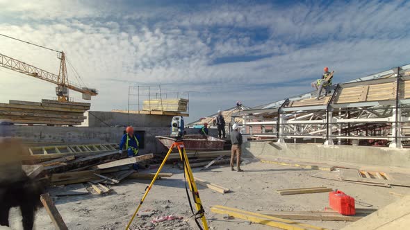 Construction Worker Using Theodolite Surveying Optical Instrument Timelapse