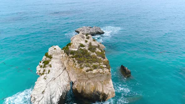 Calm Sea and Paradise Concept Landscape Footage of Ocean Blue Water and Rocks Sunny Daytime Seascape