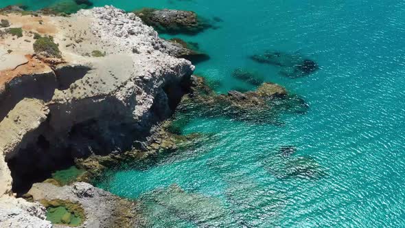 Greece landscape. Seascape at the day time. Bay and rocks. Blue water background