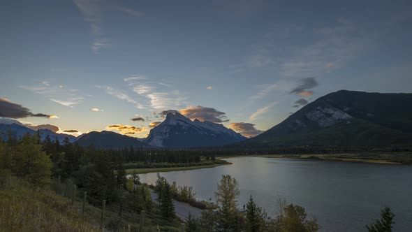 Timelapse of a Sunrise Above Vermilion Lakes in Banff National Park Canada