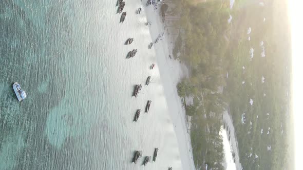 Vertical Video of the Ocean Near the Coast of Zanzibar Tanzania Aerial View