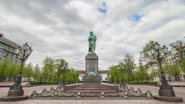 Monument to Pushkin and Pushkin Square in Moscow, Russia