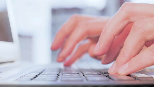 Hands Typing on Computer Keyboard, Working on Laptop Pc in Office. Office Worker Typing on Keyboard