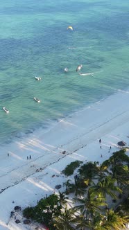 Vertical Video Boats in the Ocean Near the Coast of Zanzibar Tanzania