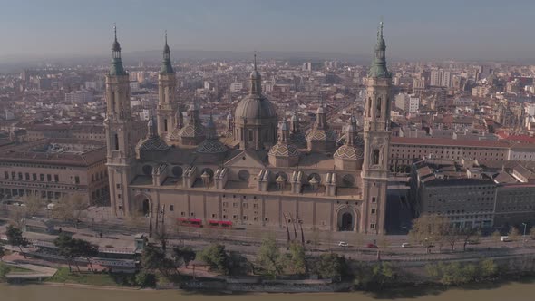 Aerial shot of the Basilica in Zaragoza