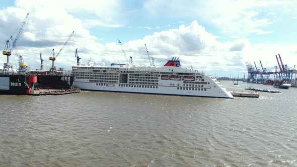 Cruise ship on river Elbe Hamburg