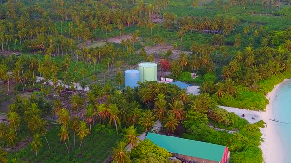 Aerial drone sky of lagoon beach by blue ocean with sand background