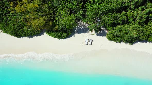 Aerial view texture of relaxing bay beach adventure by aqua blue ocean and white sandy background of