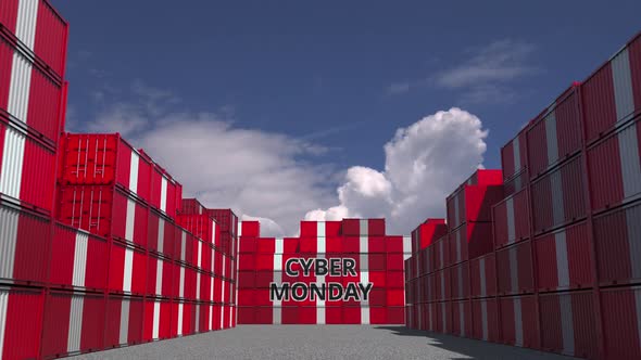 Containers with CYBER MONDAY Text and Flags of Peru alt