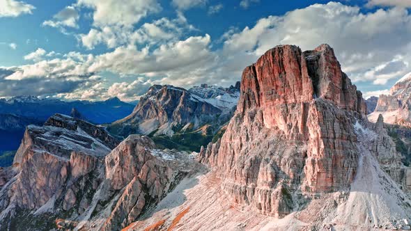 Averau peak near Passo Giau, aerial view, Dolomites, Italy