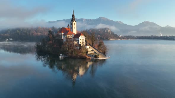 Lake Bled on a misty autumn morning