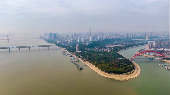 Timelapse of Wuhan city .Panoramic skyline and buildings