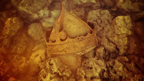 Ancient King Helmet And Crown Helmet Embedded In A Volcanic Rock