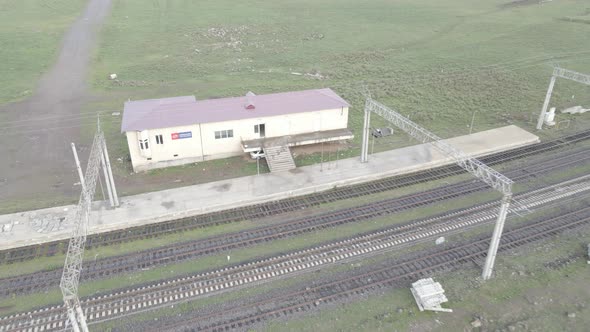 Samtskhe-Javakheti, Georgia - August 20 2021: Aerial view of Taparavani railway station