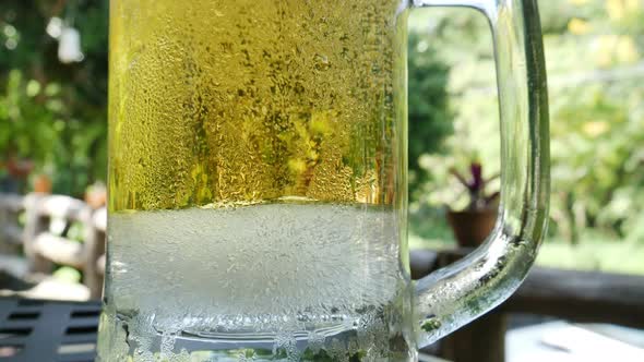 Beer Bubbles with Ice in Glass