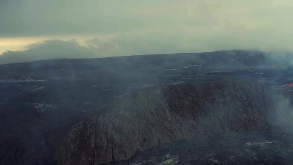 Panorama Of The Steam Coming From The Caldera Of The Volcano. aerial
