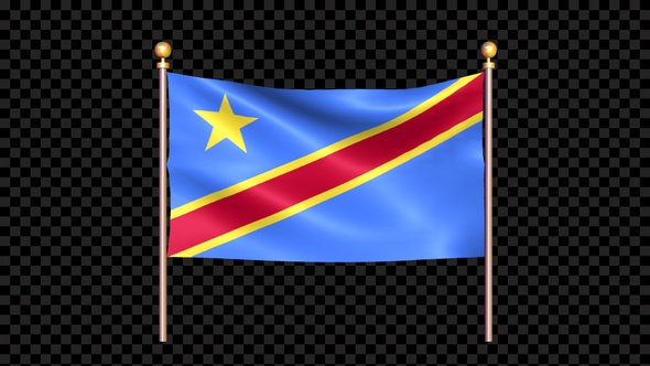Flag Of Congo Democratic Republic Of The Waving In Double Pole