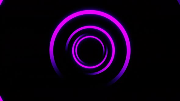 Purple rotating neon circles tunnel loop animation