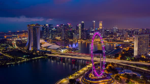 aerial view hyperlapse 4k video of Singapore City Skyline.