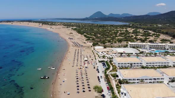 Aerial footage of the beautiful small town known as St George South, Greek city of Corfu Greece