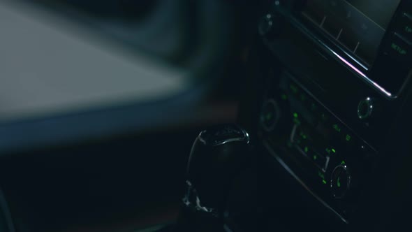 Closeup of Car Interior Front Dashboard, Underground Parking