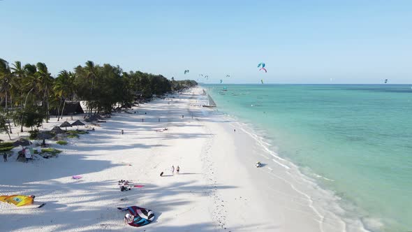 Kitesurfing Near the Shore of Zanzibar Tanzania