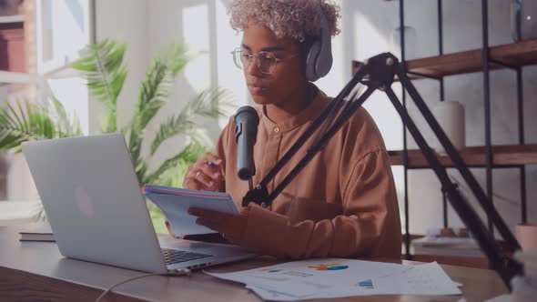 Smiling Influencer African American Woman Recording Video for Fashion Blog