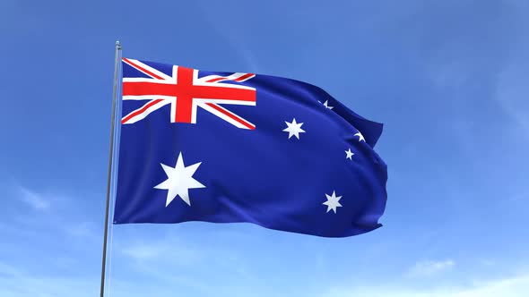 Flag of Australia waving in the sky