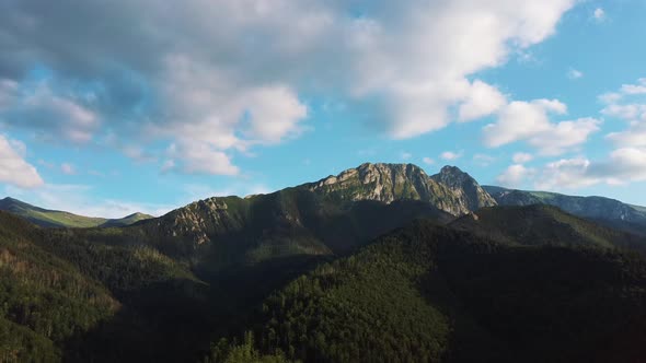 Beautiful Summer Landscape of Green Hills and Tatra Mountains Aerial Shot Poland Zakopane