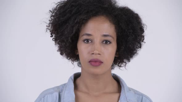 Face of Young Beautiful African Woman with Afro Hair