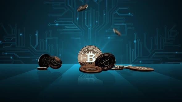 08 - 2 BITCOIN Cryptocurrency Background with Computer Board 4K