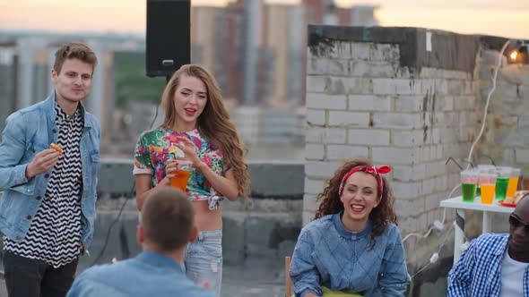 Young Friends Gathering on Rooftop