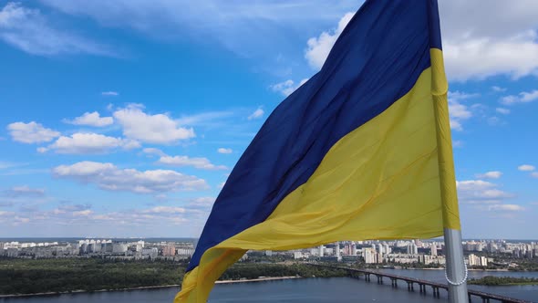 Kyiv - National Flag of Ukraine By Day. Aerial View. Kiev