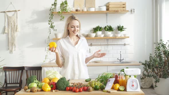 Female Nutritionist Keeps a Video Blog on Her Mobile Phone Talks About Proper Healthy Nutrition