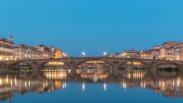 Twilight Sky Scene of Ponte Alla Carraia and Santa Trinita Holy Trinity Bridge Day To Night