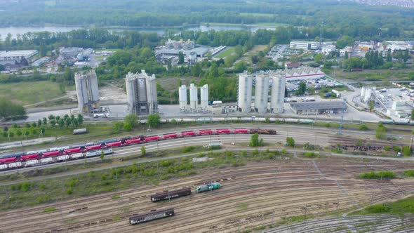 Aerial view of cargo train. 