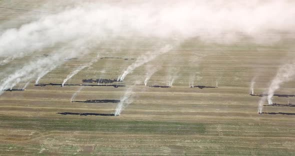 Environmental Disaster Fire in a Field in a Rural Area