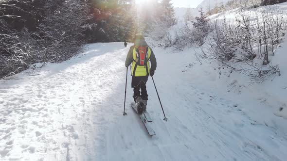 Child Goes Up With Seal Skin Ski