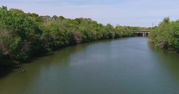 Aerial view of the buffalo Bayou in Houston,  Texas.