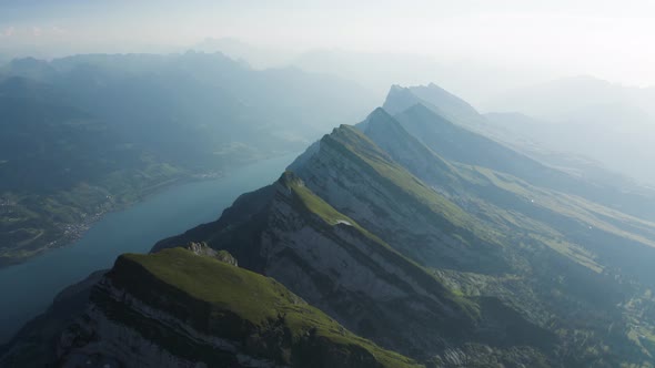 Aerial view of a mountain landscape, Unterwasser, Switzerland.
