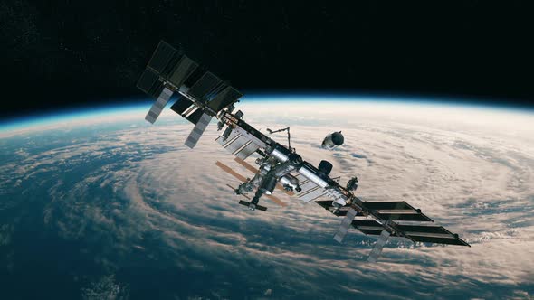 Commercial Crew Spacecraft Docking To International Space Station On Background Of Earth alt